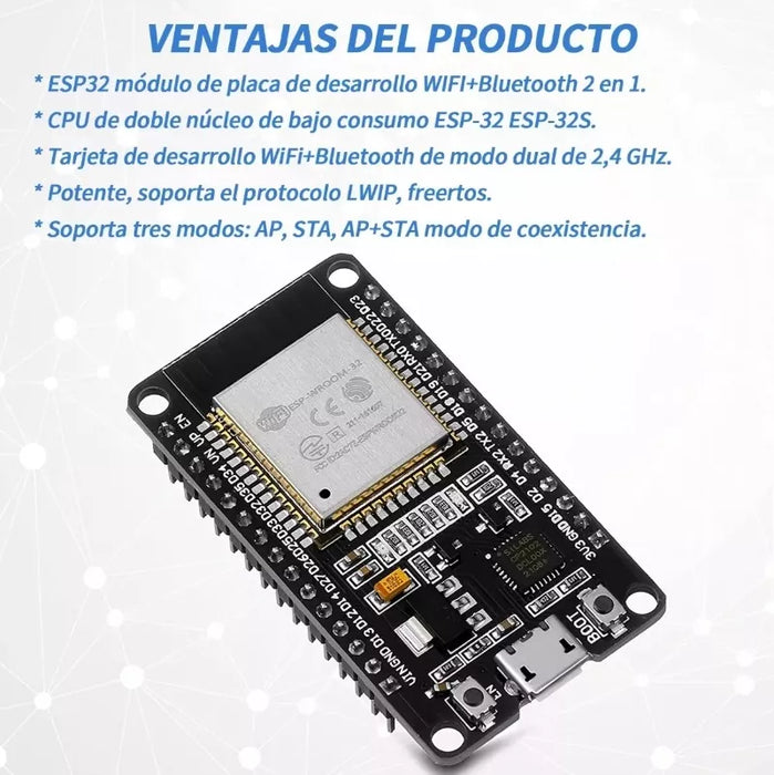 Rexqualis  MÃ³dulo Esp32 Wifi + Bluetooth 4.2 Ble Nodemcu Con Cable Usb GRADO B
