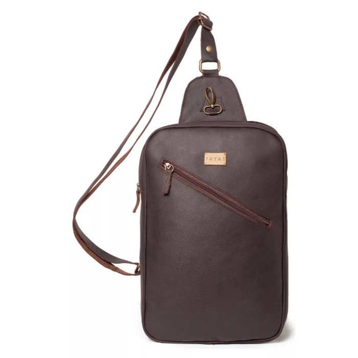 Mariconera Bandolera Hombre Piel Crossbody Travel Color Cafe oscuro YA TiendaKomet Mexico
