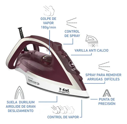 PLANCHA VAPOR T FAL FV6811 SUELA ANTIADHERENTE ULTRAGLISS COLOR VIOLETA  GRADO B