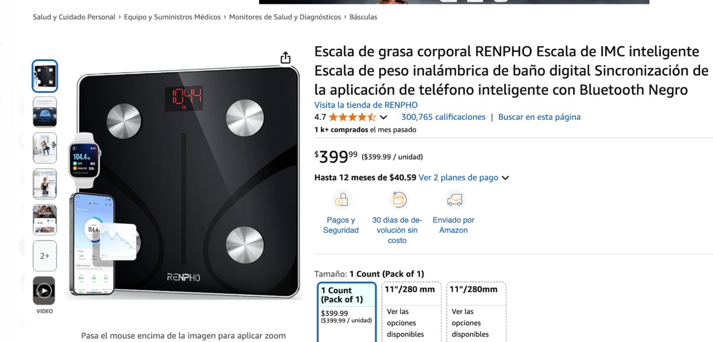 Báscula Electrónica Inteligente Renpho Grado A