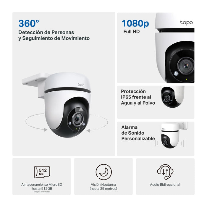 TP-LINK CAMARA DE SEGURIDAD EXTERIOR TAPO C500 ROTACION 360 AUDIO BIDIRECCIONAL IP65 VISION NOCTURNA AI GRADO B