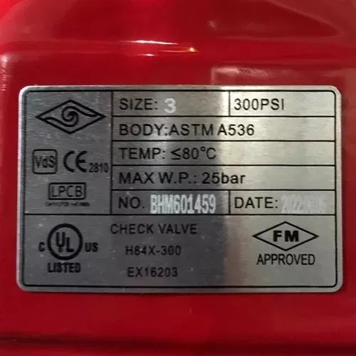 VALVULA CHECK SWING RANURADA UL/FM 3 GRADO B