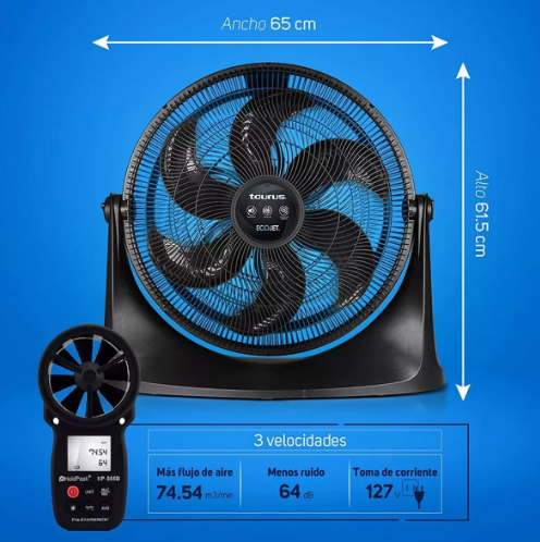 VENTILADOR DE PISO TAURUS RUSH  20   ECOJET  EMPOTRABLE COLOR DE LA ESTRUCTURA NEGRO COLOR DE LAS ASPAS GRADO B