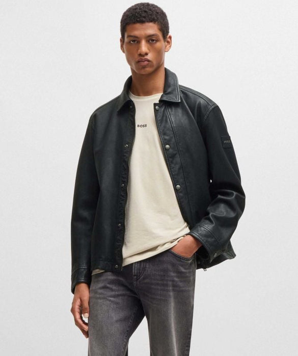 Chamarra Boss Para Hombre Corte Regular Fit De Piel