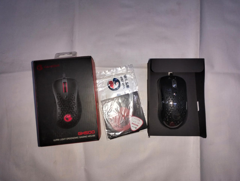 LOTE CON 3 PIEZAS DE MOUSE GAMER GM500 LIGERO CON DISEÑO ERGONICO Y LUCES LED 12000 DPI