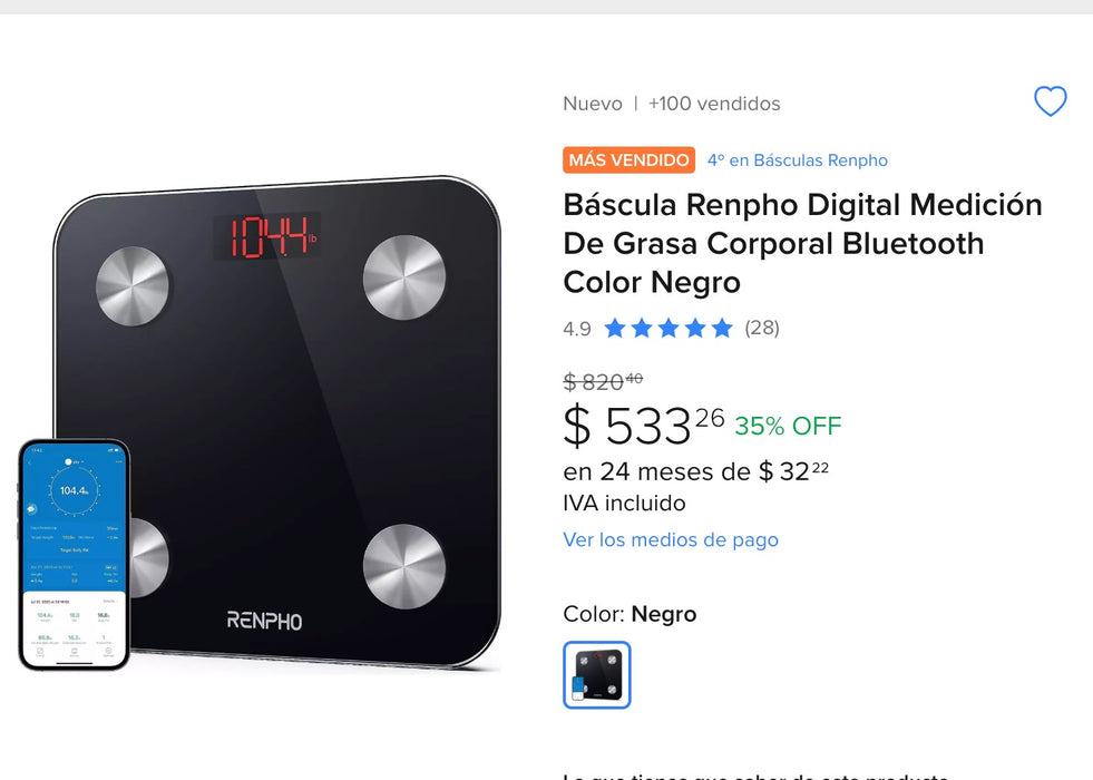 Báscula Electrónica Inteligente Renpho Grado A