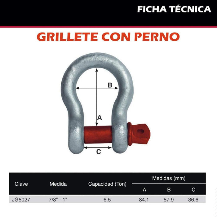 GRILLETE 7/8 - 1  C/PERNO 6.5T G-209 JG5027 GRADO B