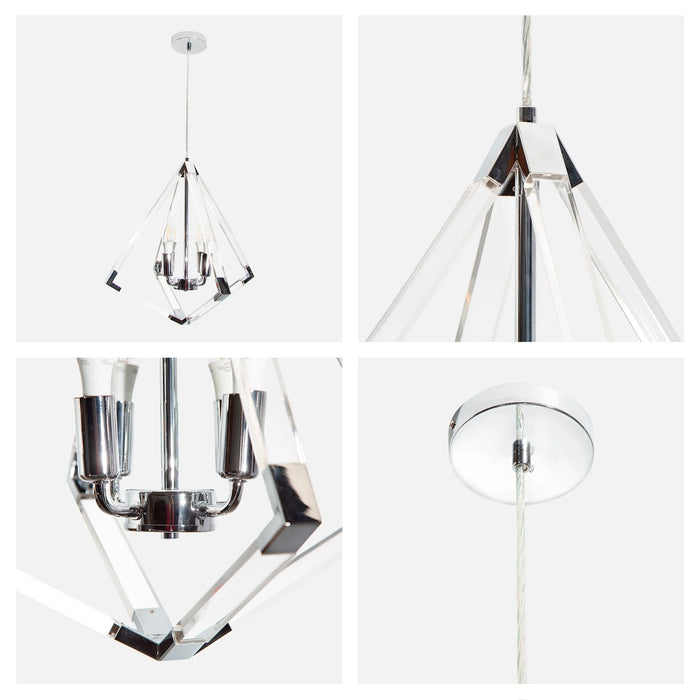Lámpara Colgante Rústica Moderna de Plata Cromo (4 Luces E12) GRADO B