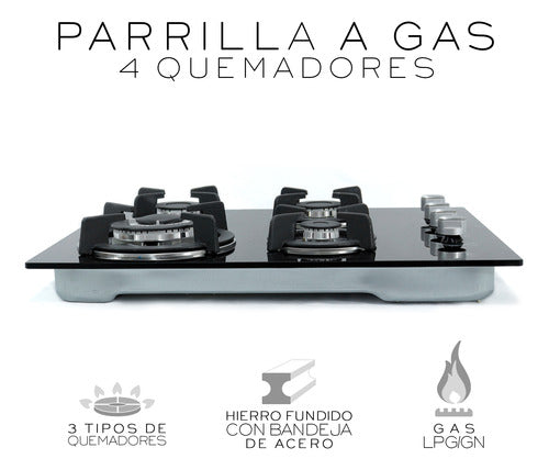 parrilla a gas premiun nube 4 quemadores negra501