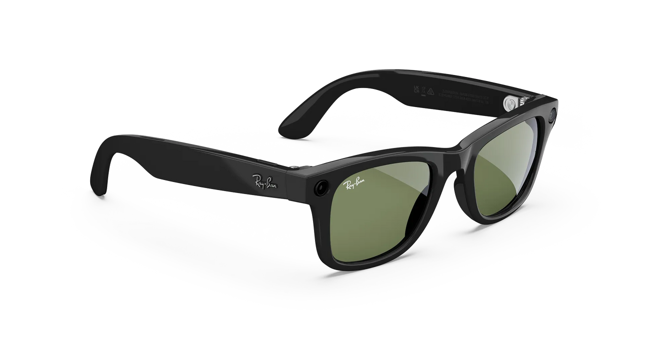 RAY-BAN | META WAYFARER (GEN 1) - NEGRO BRILLANTE, MICAS EN VERDE G-15 GRADO B