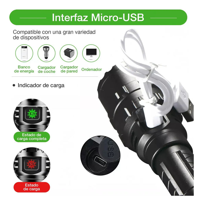 LAMPARA TÃ¡CTICA 1600 LUMENS LED RECARGABLE GRADO B