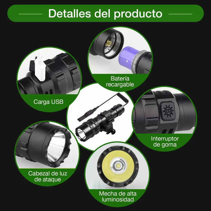 LAMPARA TÃ¡CTICA 1600 LUMENS LED RECARGABLE GRADO B