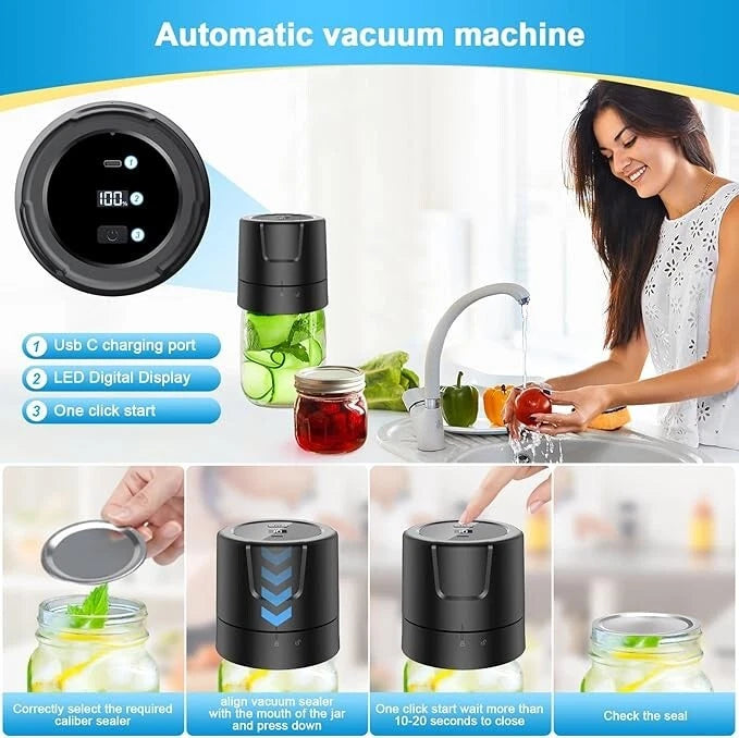 KIT DE SELLADO DE VACIO ELECTRICO PARA TARROS MASON NEGRO GRADO B