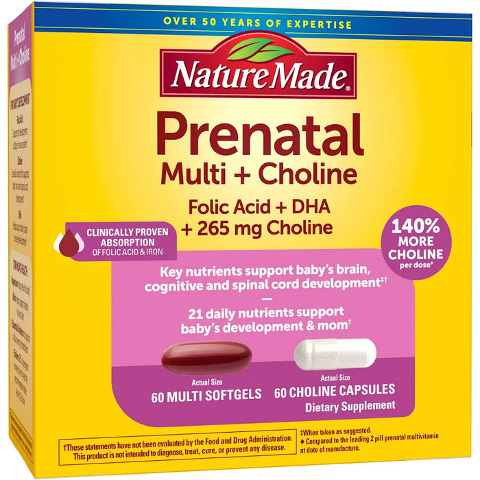 Suplemento Vitamínico Prenatal de Nature Made con Ácido Fólico y DHA, 150 Cápsulas Blandas GRADO B