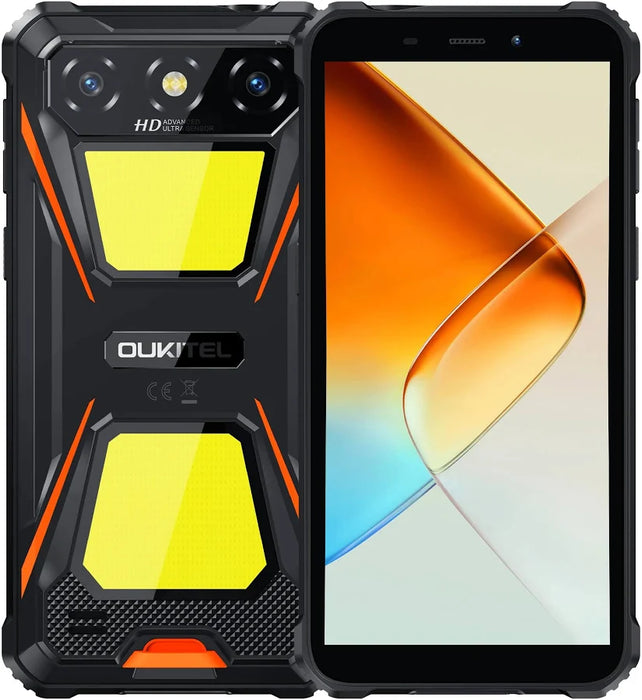 OUKITEL G5 16(4+12)+128GB 6300MAH TELÉFONO CELULAR INTELIGENTE DUAL SIM 6IN HD IP69K IMPERMEABLE RUGGED SMARTPHONE 900LM LUCES DE CAMPING DUAL/FACE ID NEGRO GRADO A
