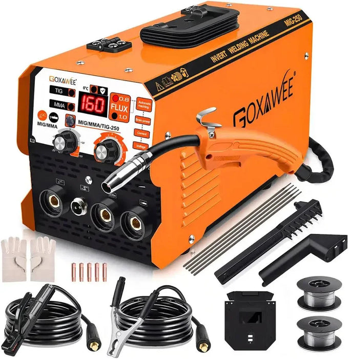 SOLDADO ELÉFICO DE TRES EN UNO SIN GAS CON CONTROL COLECTIVO / MANUAL MIG TIG & MMA GOXAWEE 110V 20A - 250A CORRENTE INT GRADO B