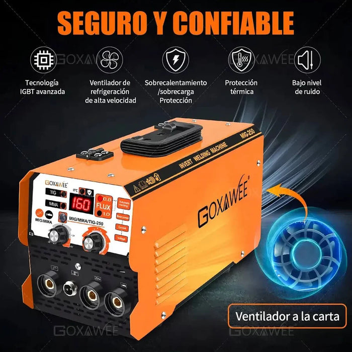 SOLDADO ELÉFICO DE TRES EN UNO SIN GAS CON CONTROL COLECTIVO / MANUAL MIG TIG & MMA GOXAWEE 110V 20A - 250A CORRENTE INT GRADO B