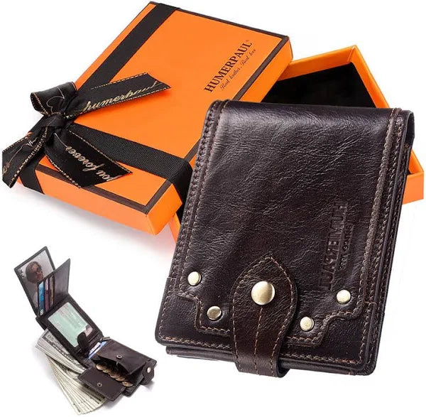Cartera Piel Original Para Hombre Billetera Con Caja Regalo