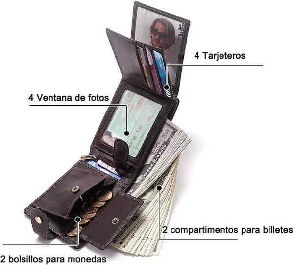 Cartera Piel Original Para Hombre Billetera Con Caja Regalo