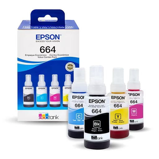 Paquete De 4 Tintas Epson Ecotank Colores Y Negro T664 GRADO A - TiendaKomet México