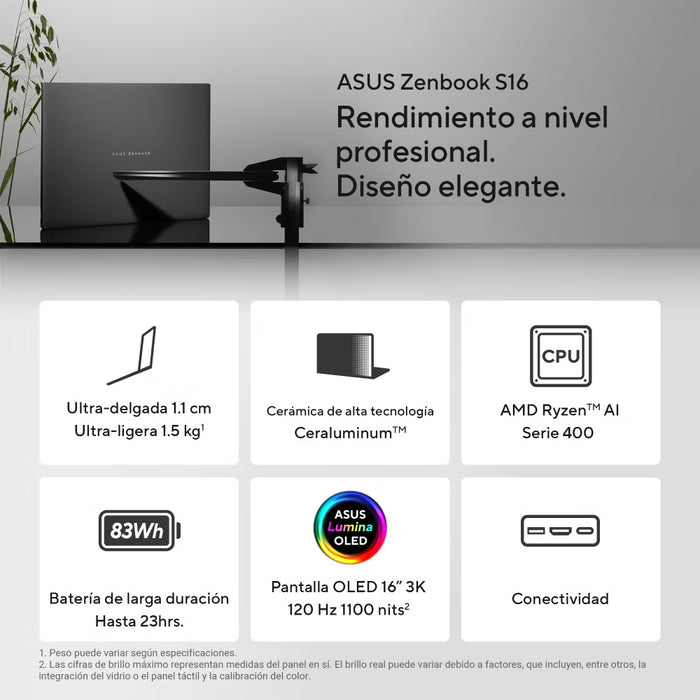 LAPTOP ASUS ZENBOOK S16 UM56 AMD R-AI9 32GB 1TB GRADO A
